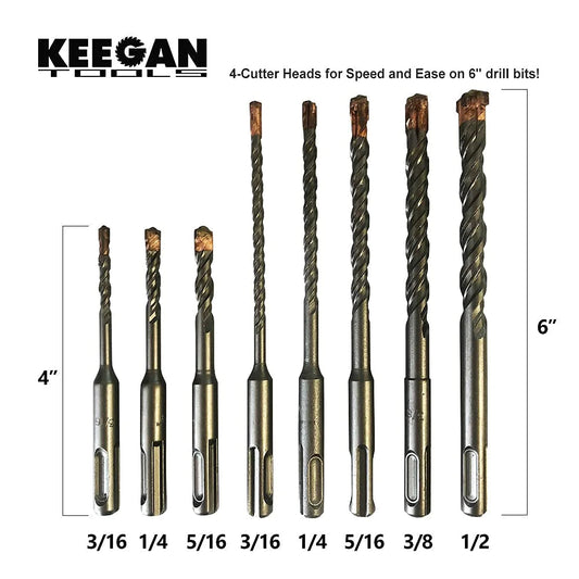 8PCS SDS Plus Drill Bit Set 4 Cutter Carbide Tip Rotary Hammer Concrete Masonry Anti Spier