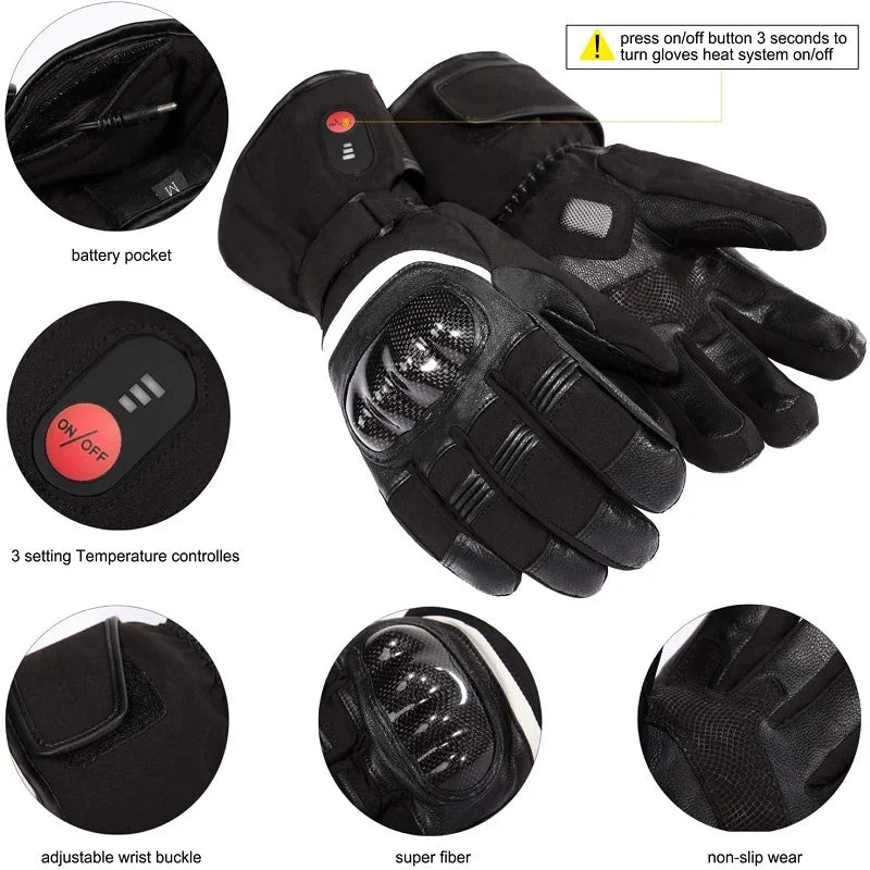 Savior Heat Winter Motorcycle Heated Gloves 7.4V Safe Outdoors Sports Electric Heating Waterproof Windproof KNUCKLE EN13594 Anti Spier