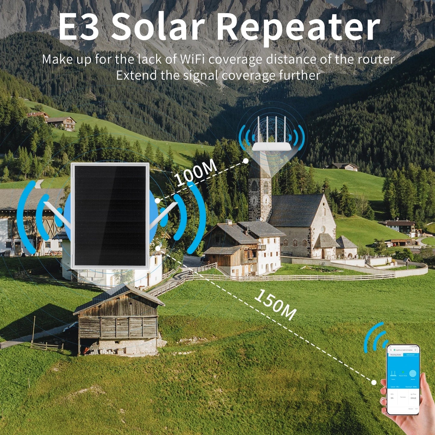 Solar Wireless WiFi Repeater 300Mpbs Dual Band 2.4GHz Built-in Solar Battery Support 35 Devices WiFi Extenders Signal Booster Anti Spier