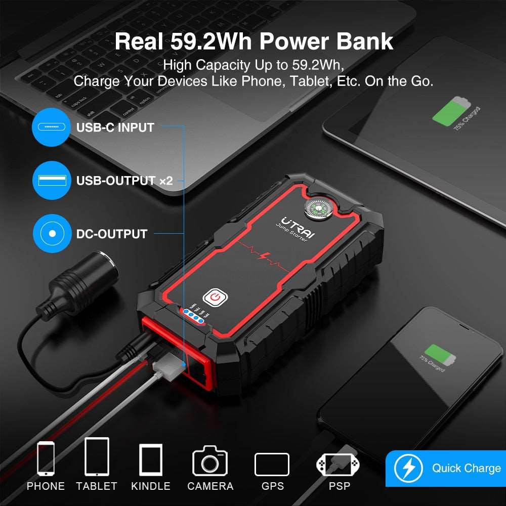 UTRAI Power Bank 2000A Jump Starter Portable Charger Car Booster 12V Auto Starting Device Emergency Car Battery Starter - Wins Wow