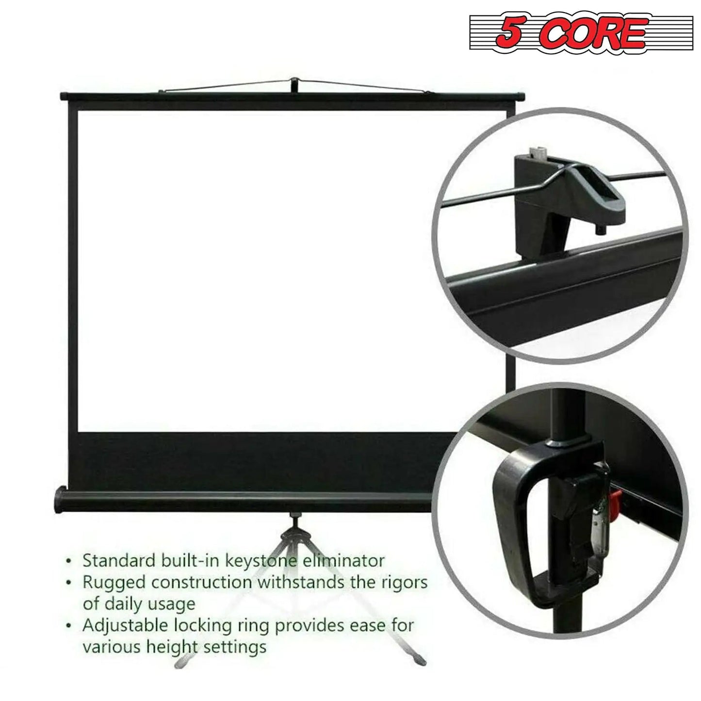 5Core Projector Screen with Tripod Stand 72" 4:3 Ultra HD Anti-Crease Indoor Outdoor Projection Anti Spier