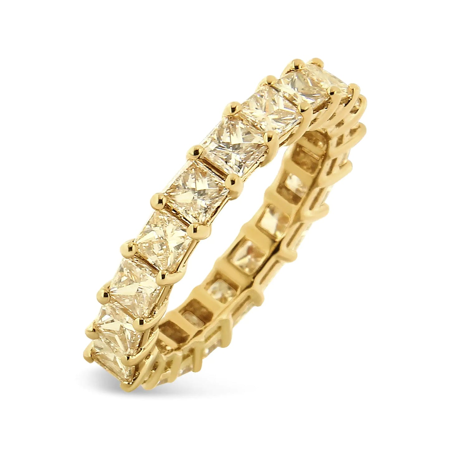 14K Yellow Gold 4.00 Cttw Shared Prong Set Princess Cut Diamond Eternity Band Ring (J-K Color, VS1-VS2 Clarity) - Anti Spier