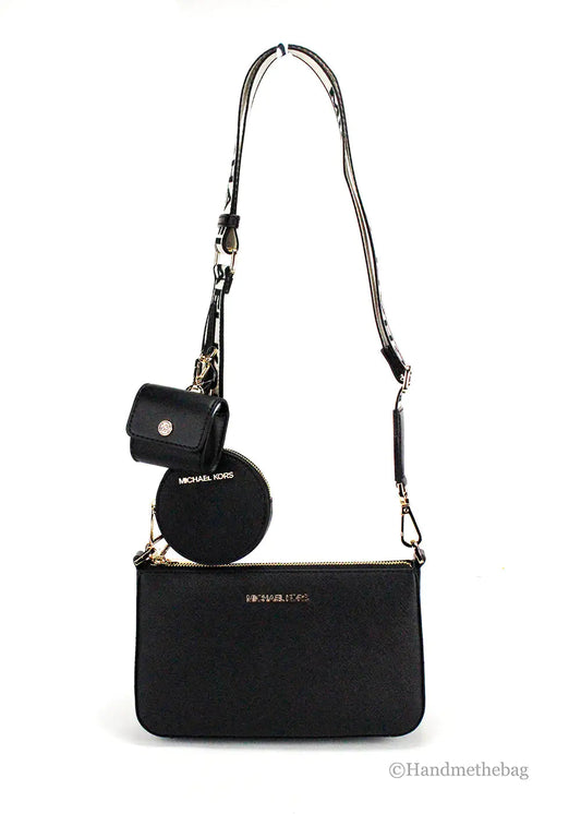 Michael Kors Jet Set Black Leather Tech Crossbody Bag Anti Spier