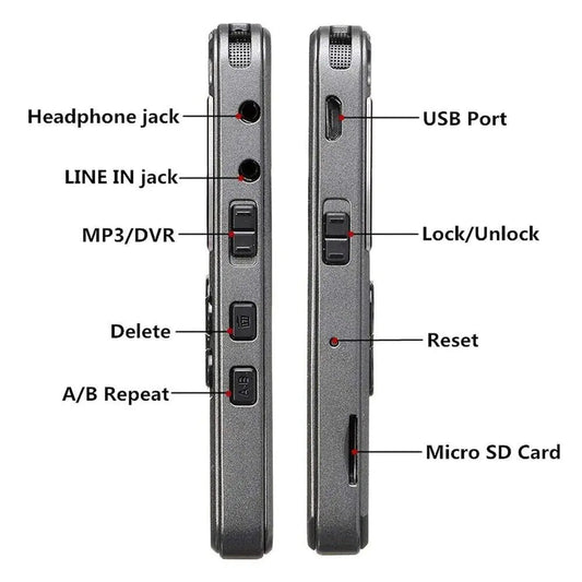 64GB Rechargeable LCD Digital Audio Sound Voice Recorder Dictaphone MP3 Player Anti Spier