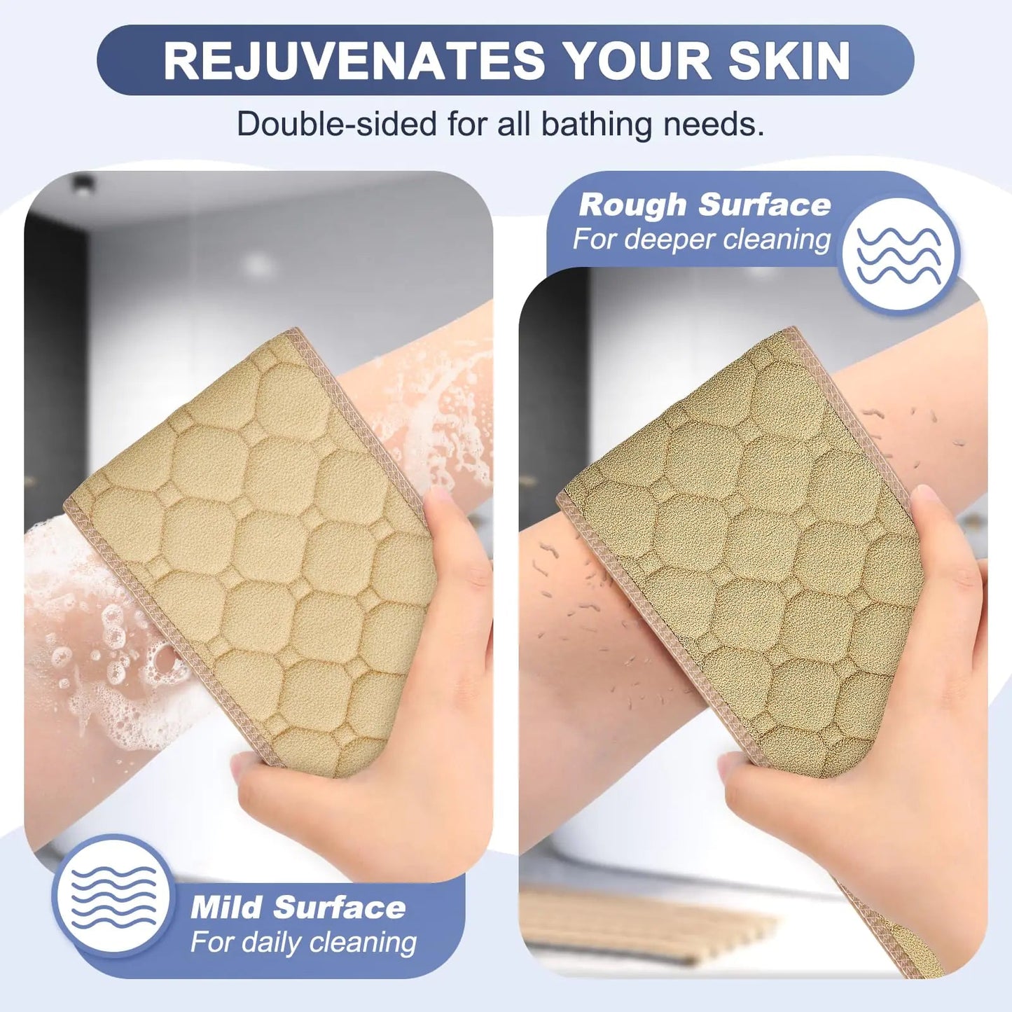 Exfoliating Back Scrubber with Handles, 39 Inch Double-Sided Back Exfoliator Body Scrub Towel, Exfoliating Washcloth Bath Tool for Use in Shower, Back Washer to Deep Clean Your Skin for Men & Women Beige (39*5.5 Inch) Anti Spier