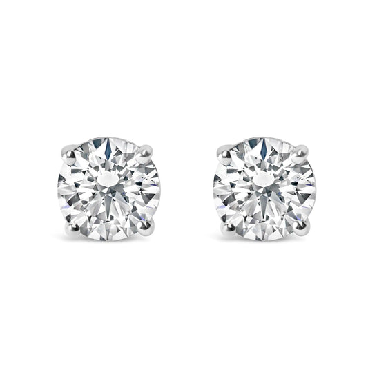IGI Certified 14K White Gold 1 1/2 Cttw Round Diamond Solitaire Stud Earrings with Screwbacks (G-H Color, I1-I2 Clarity) - Anti Spier