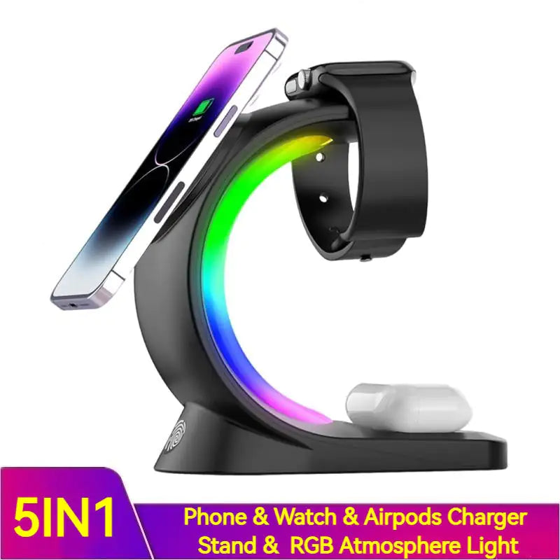 1 Magnetic Wireless Charger Fast ChargingAnti Spier Anti Spier4 In 1 Magnetic Wireless Charger Fast Charging For Smart Phone AtmosphOverview:
Magnetic charging Fast does not hurt the machine
Three in one Make your desktop cleaner
Touch design Convenient and fast
Dream RGB lamp effect Dye yo