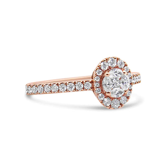 18K Rose Gold 1/2 Cttw Composite Marquise Composite Diamond Oval Shaped Halo Engagement Ring (F-G Color, VS1-VS2 Clarity) - Anti Spier