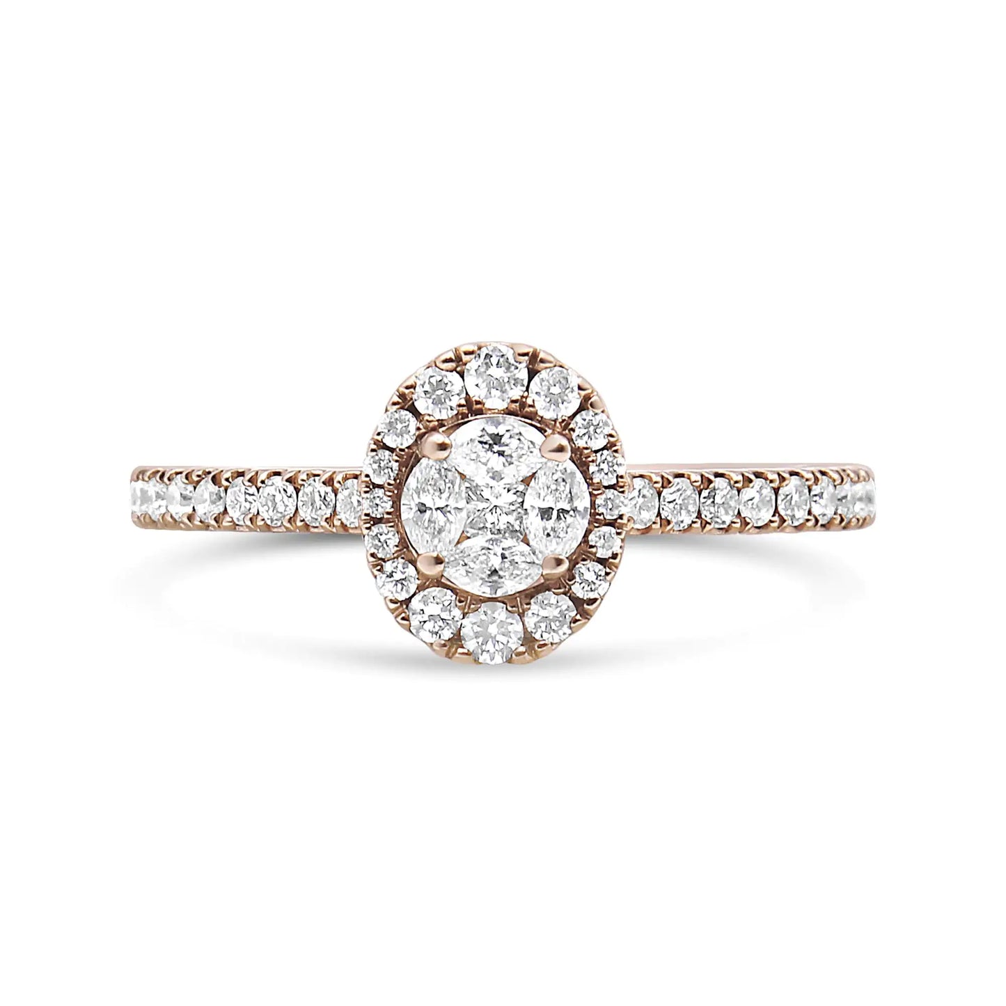 18K Rose Gold 1/2 Cttw Composite Marquise Composite Diamond Oval Shaped Halo Engagement Ring (F-G Color, VS1-VS2 Clarity) - Anti Spier