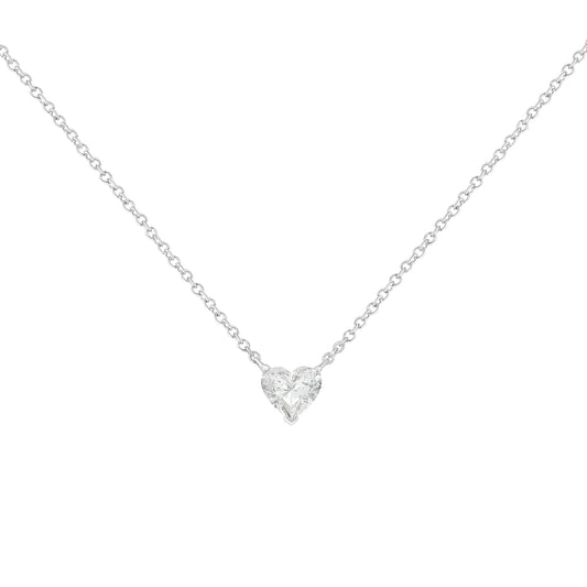 14k White Gold 1/4 Cttw Lab Grown Heart Shape Diamond Solitaire 18" Pendant Necklace (E-F Color, SI1-SI2 Clarity) - Anti Spier