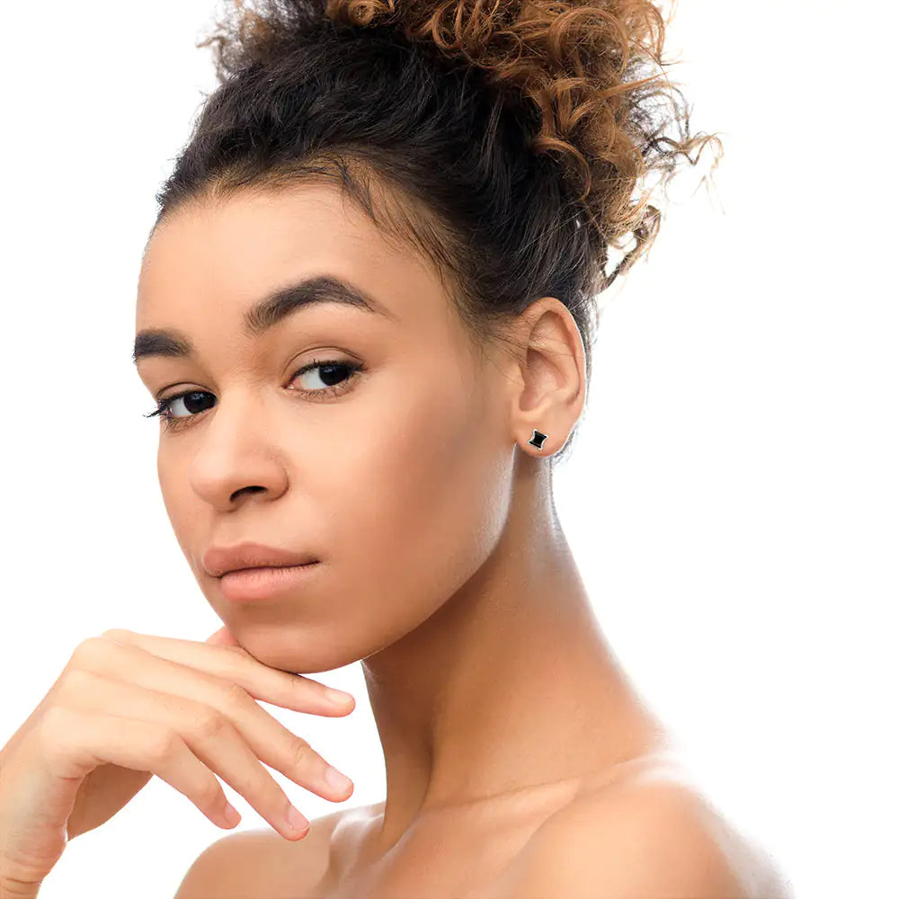 14K White Gold Princess-Cut Treated Black Diamond Classic 4-Prong Stud Earrings - Anti Spier