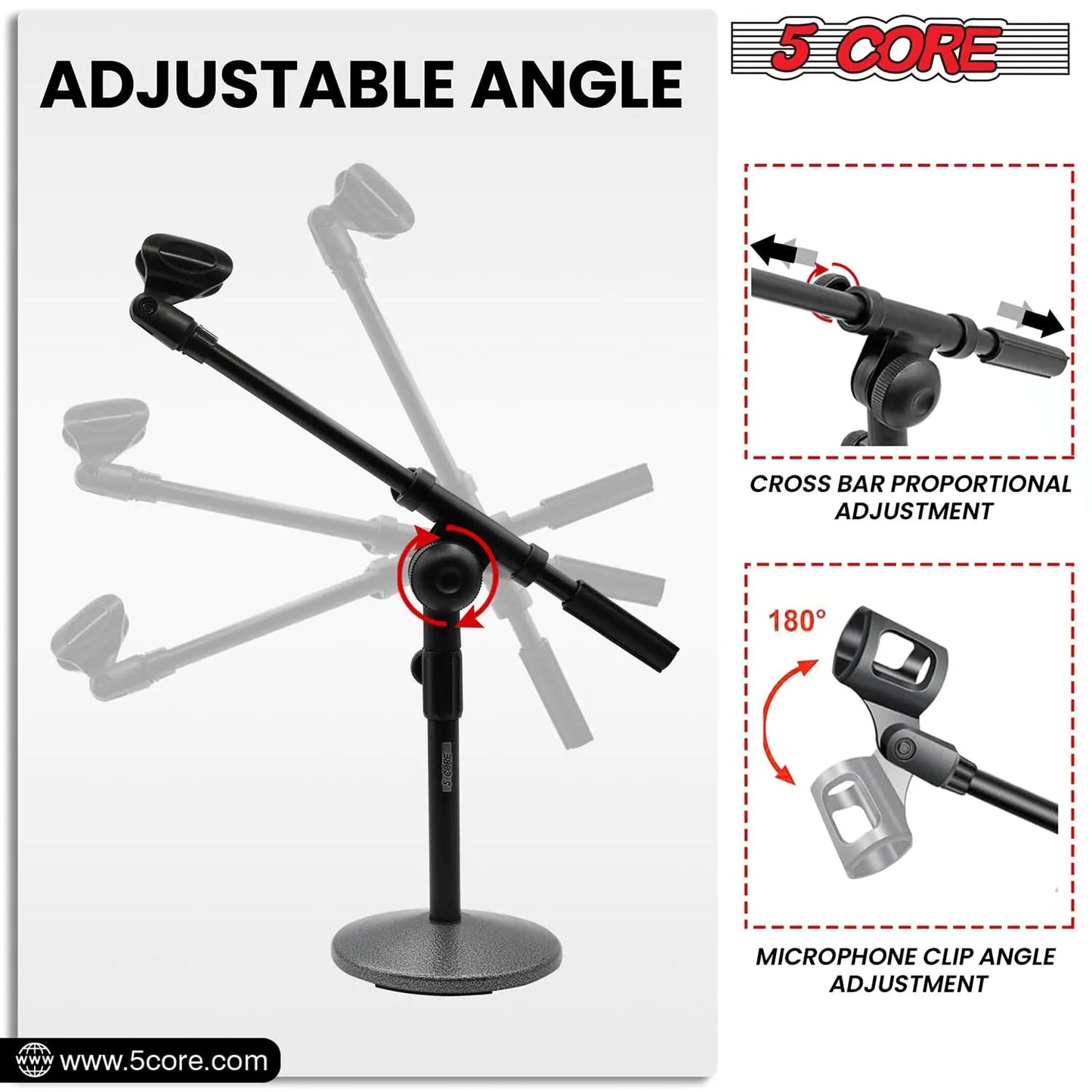 5Core Round Base Desktop Mic Stand Universal Desk Microphone Holder Table Top Stands BLACK Anti Spier