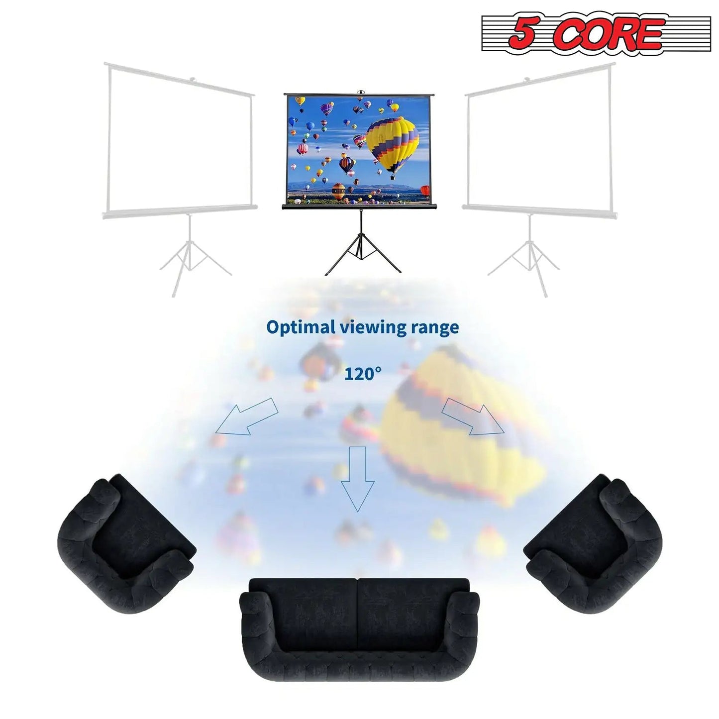 5Core Projector Screen with Tripod Stand 72" 4:3 Ultra HD Anti-Crease Indoor Outdoor Projection Anti Spier