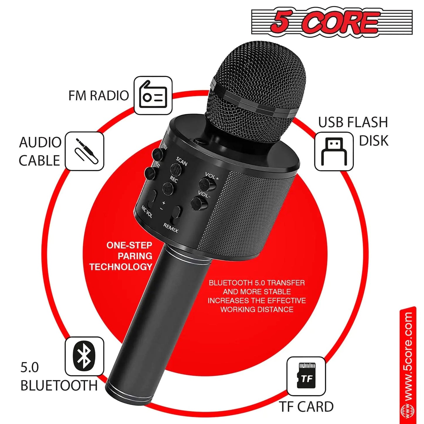 5Core Wireless Karaoke Microphone Bluetooth Mic Portable Handheld Microfonos Inalambricos Anti Spier