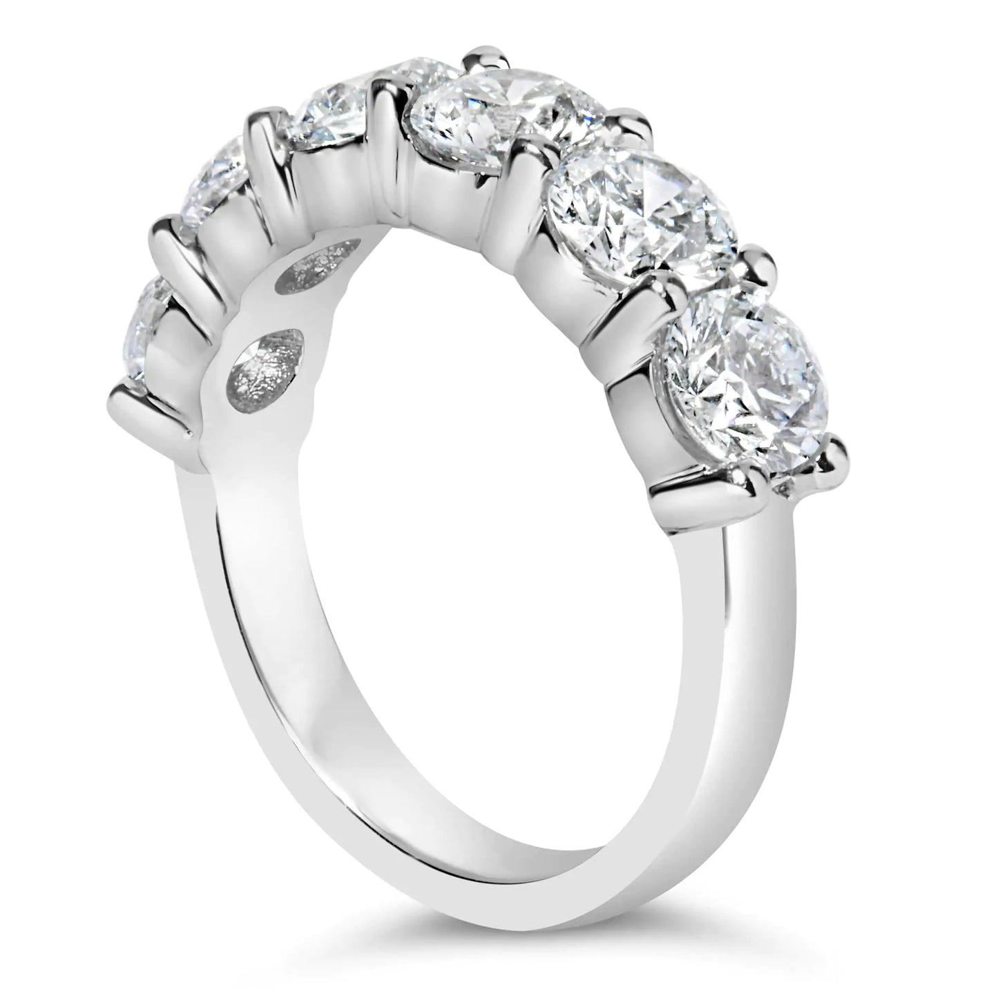 14K White Gold 3.0 Cttw Lab-Grown Diamond Shared Prong Set 6 Stone Band Ring (G-H Color, VS2-SI1 Clarity) - Anti Spier