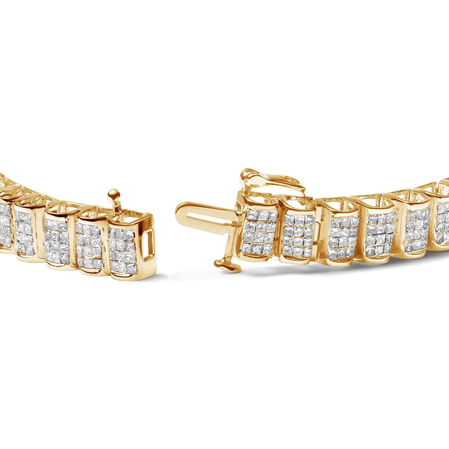 14K Gold 5.00 Cttw Square Princess Cut White Diamond Rectangular Invisible Set Link Tennis Bracelet (H-I Color, SI2-I1 Clarity) - 7.25” Inches - Anti Spier