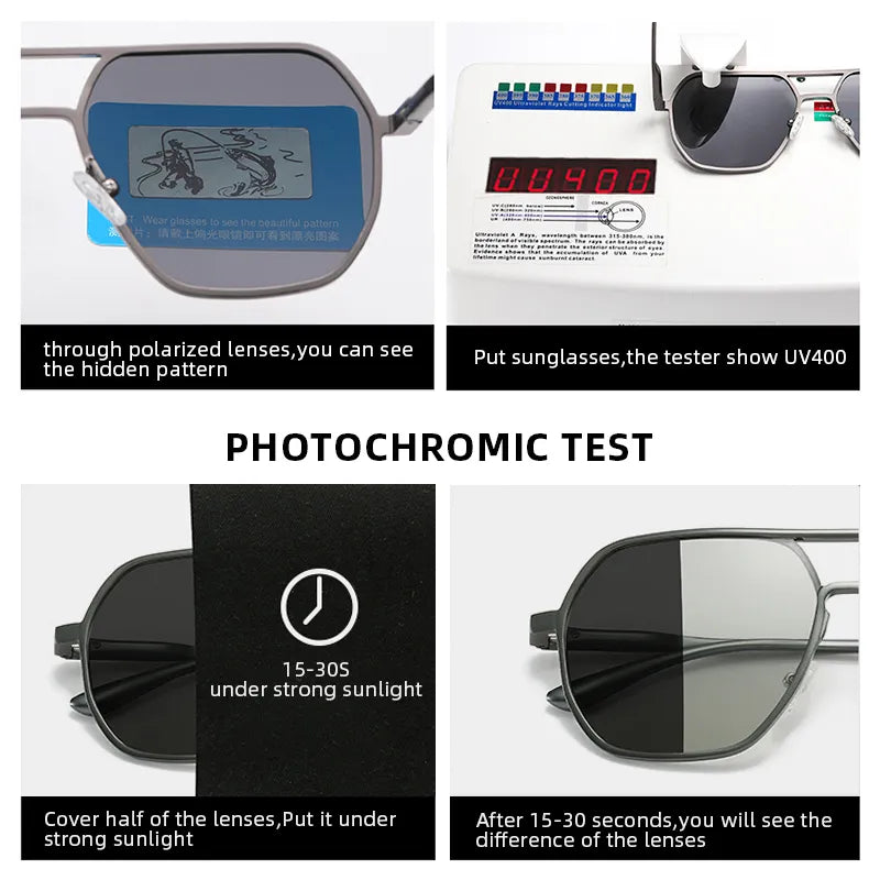 Luxury Metal Photochromic Sunglasses Anti Spier