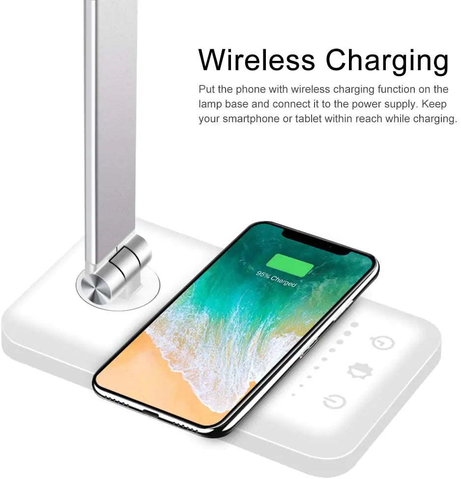 5 Lighting Mode LED Desk Lamp + Wireless Phone Charger Anti Spier