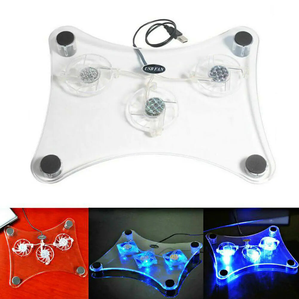 3 Fans USB Cooler Cooling Pad Stand LED Light Radiator For Laptop PC Notebook Anti Spier