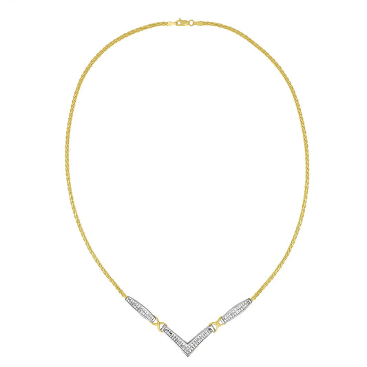 14K Yellow and White Gold 2.0 Cttw Princess Cut Diamond Flared and X-Station V Shaped 18” Franco Chain Statement Necklace (H-I Color, SI2-I1 Clarity) - Anti Spier