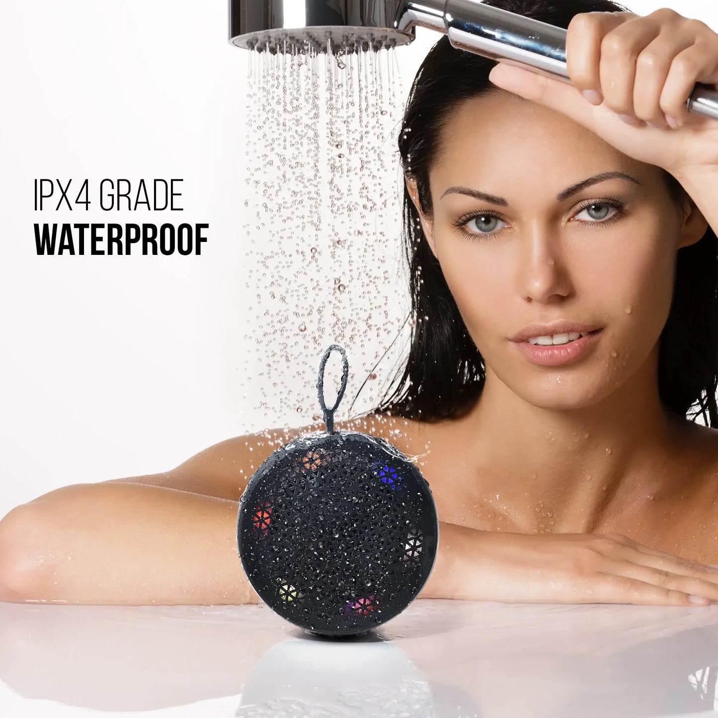 RISEBASS Water Resistant Bluetooth Shower Speaker, Handsfree Portable Speakerphone Control Buttons with LED Light, True Wireless Stereo for Bathroom, Kitchen, Hiking, Kayak, Beach, Gifts - Anti Spier