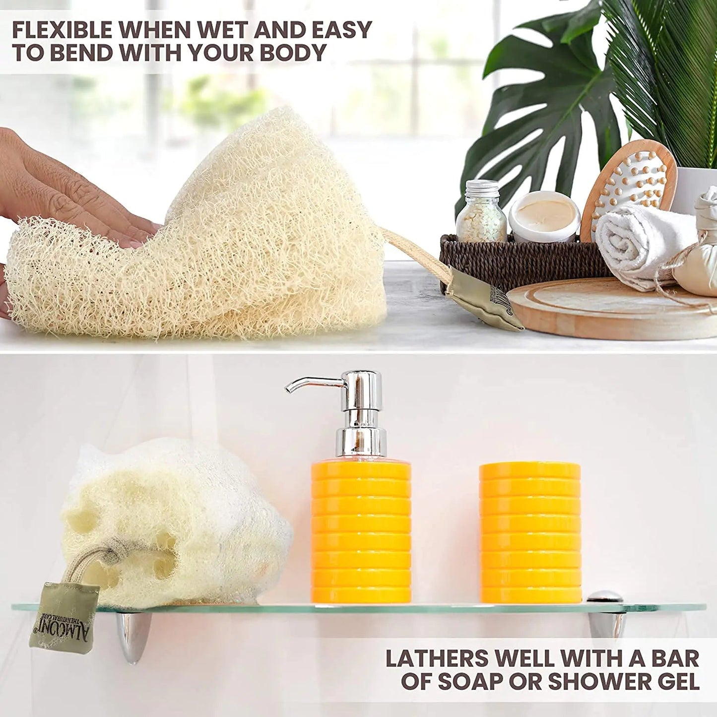 Almooni Egyptian Loofah Exfoliating Body Scrubber, Natural Real Egyptian Shower Loofah Sponge Body Scrubber for Women and Men, for Body and Face That Will Get You Clean - 2 Count (1 Pack) 2 Count (Pack of 1) Anti Spier