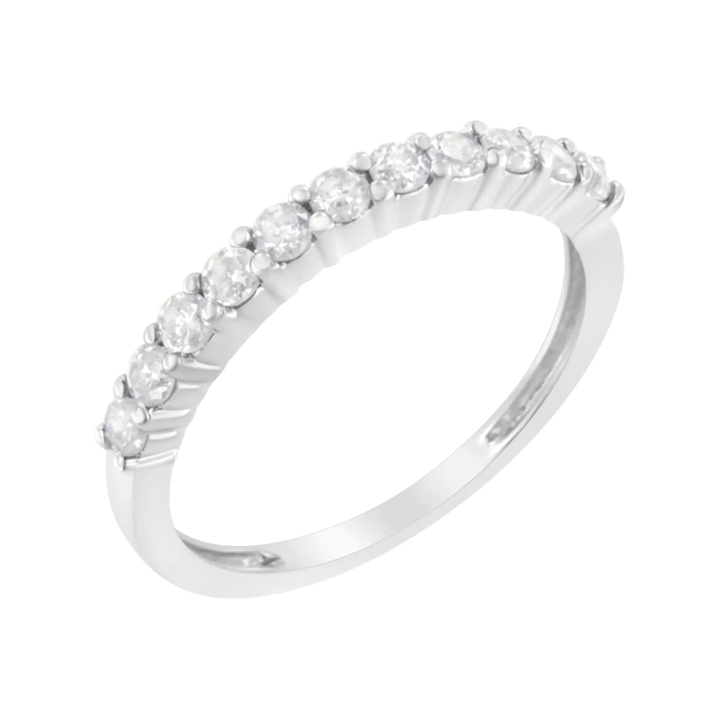 IGI Certified 1/2 Cttw Diamond 10K White Gold Prong Set Fluted Band Style Ring (I-J Color, I2-I3 Clarity) - Anti Spier