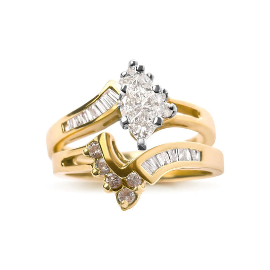 14K Two Tone 3/4 Cttw Diamond Engagement Ring Set (H-I Color, SI1-SI2 Clarity) - Anti Spier