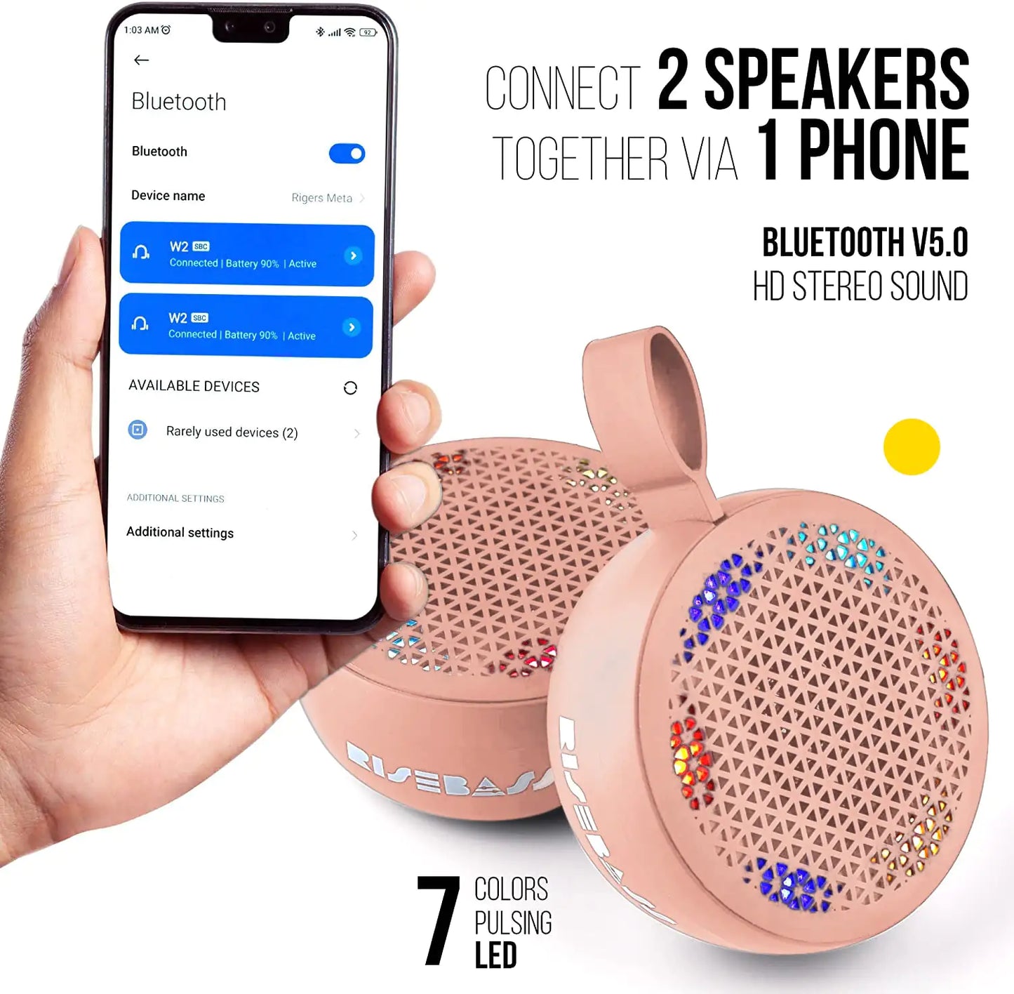 RISEBASS Water Resistant Bluetooth Shower Speaker, Handsfree Portable Speakerphone Control Buttons with LED Light, True Wireless Stereo for Bathroom, Kitchen, Hiking, Kayak, Beach, Gifts - Anti Spier
