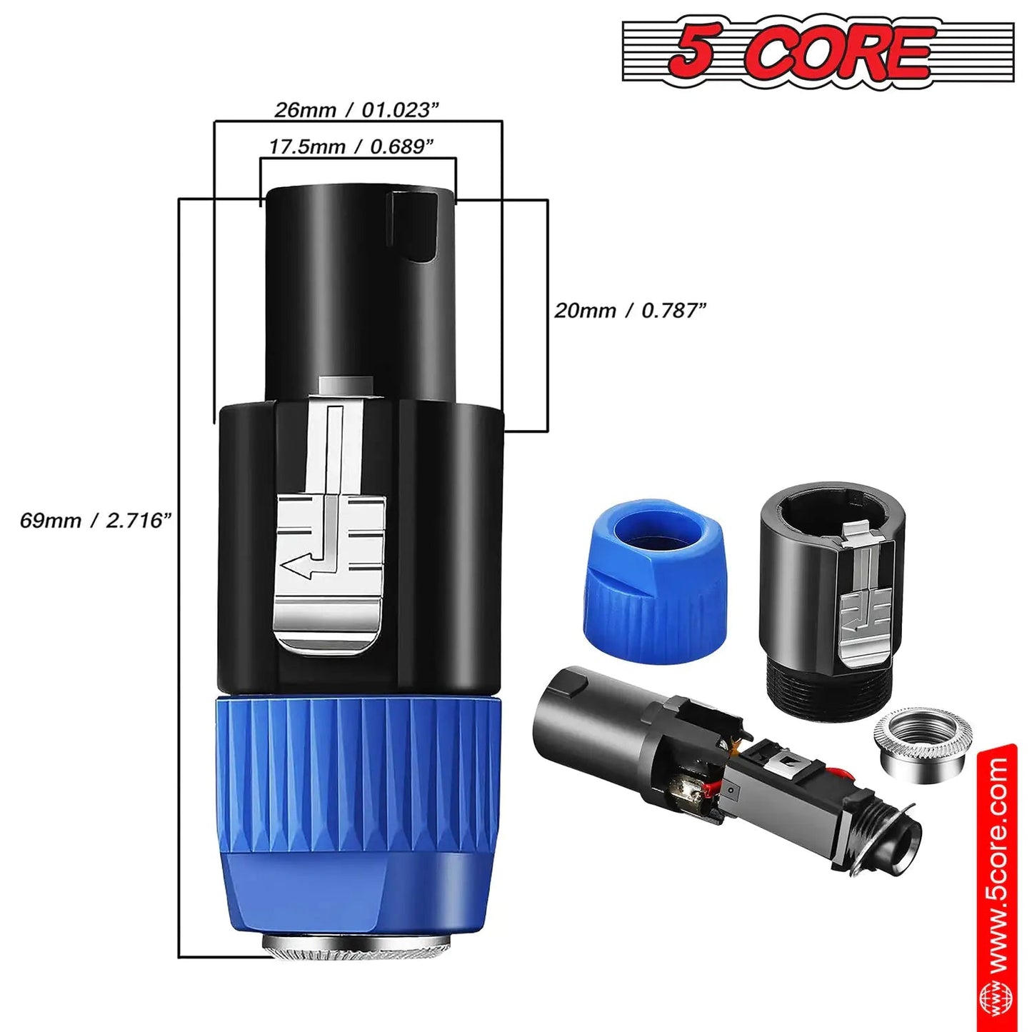 5 Core Speakon Adapter High Quality Audio Jack Male Audio Pin Speaker Adapter Connector Anti Spier