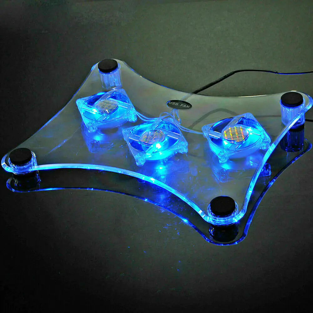 3 Fans USB Cooler Cooling Pad Stand LED Light Radiator For Laptop PC Notebook Anti Spier