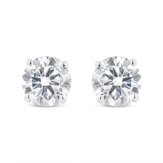 14K White Gold 2.00 Cttw Lab Grown Round Brilliant-Cut Diamond Classic 4-Prong Stud Earrings with Screw Backs (F-G color, VVS2-VS1 Clarity) - Anti Spier