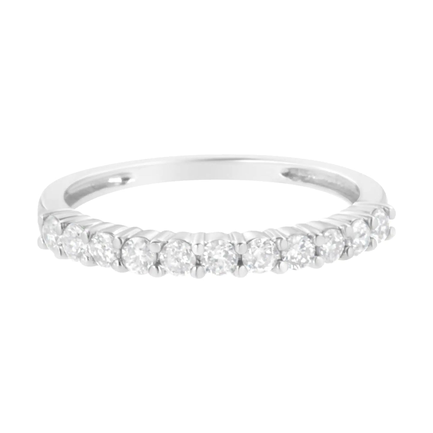 IGI Certified 1/2 Cttw Diamond 10K White Gold Prong Set Fluted Band Style Ring (I-J Color, I2-I3 Clarity) - Anti Spier