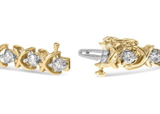 14K Yellow Gold 5.00 Cttw Round-Cut Diamond X-Link 7.5" Bracelet (J-K Color, I1-I2 Clarity) - Anti Spier