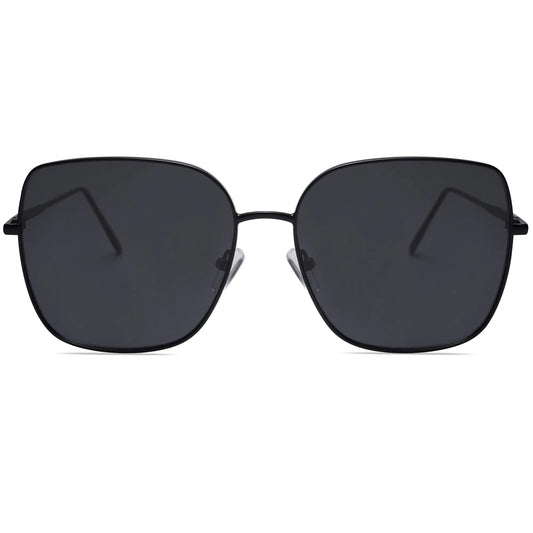 SOJOS Trendy Oversized Square Metal Frame Sunglasses for Women Men Flat Mirrored Lens UV Protection Sunglasses SJ1146 Black/Grey Anti Spier