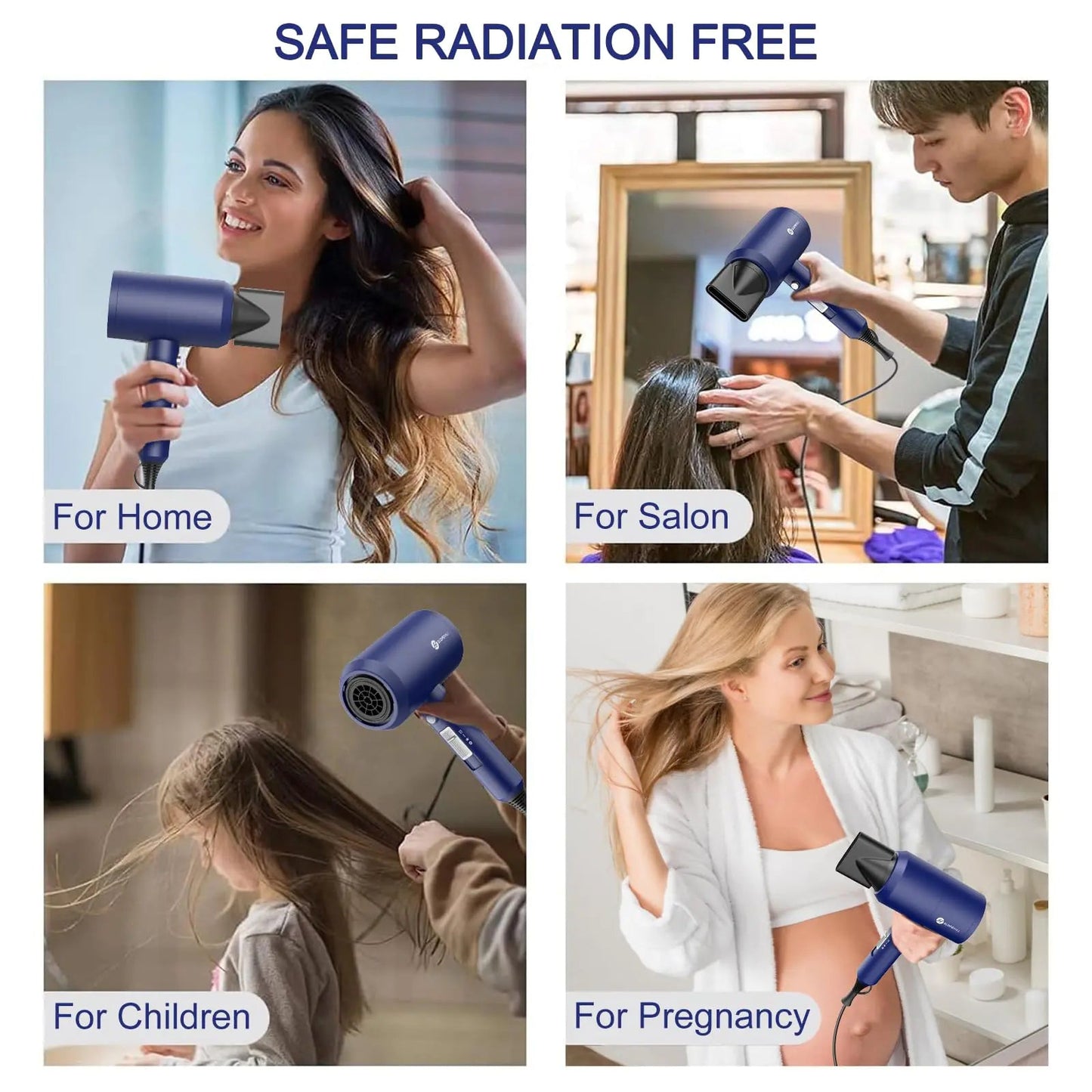 Slopehill Professional Ionic Hair Dryer, Powerful 1800W Fast Drying Low Noise Blow Dryer with 2 Concentrator Nozzle 1 Diffuser Attachments for Home Salon Travel (Prussian Blue) Prussian Blue Anti Spier