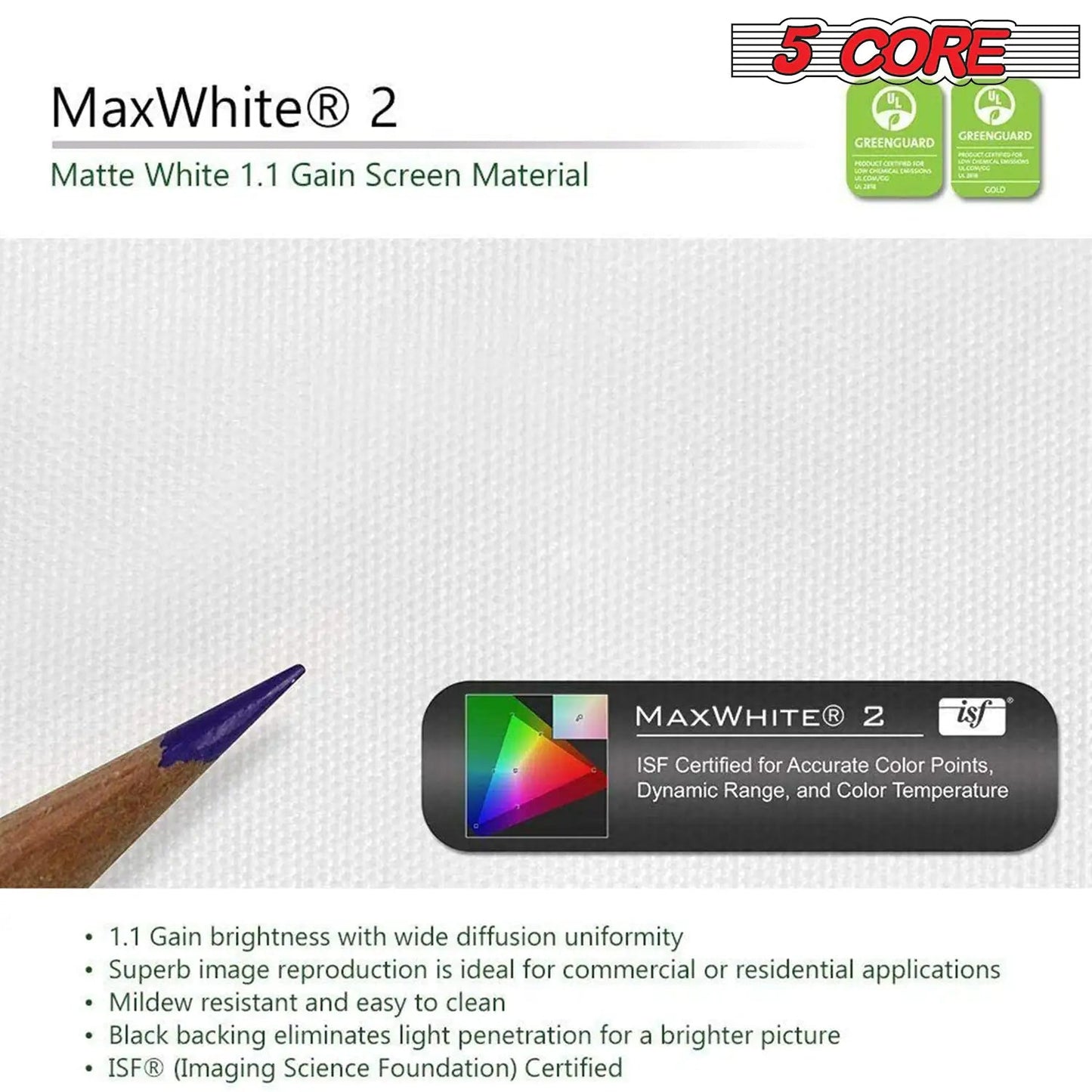5Core Projector Screen with Tripod Stand 72" 4:3 Ultra HD Anti-Crease Indoor Outdoor Projection Anti Spier