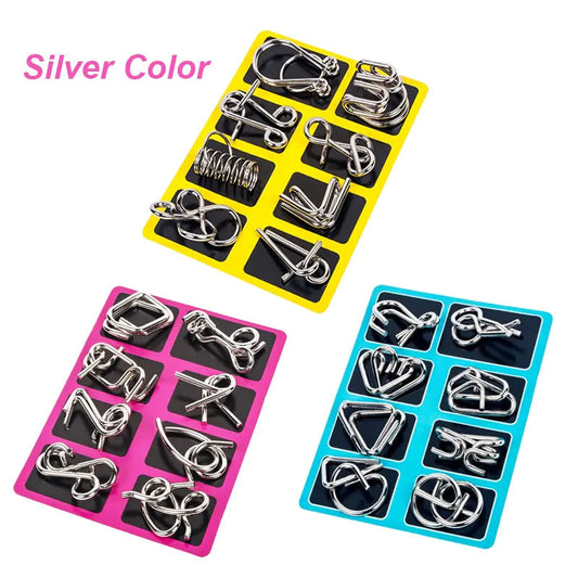 8-Piece Metal Montessori IQ Brain Teaser Puzzle Set for All Ages Anti Spier
