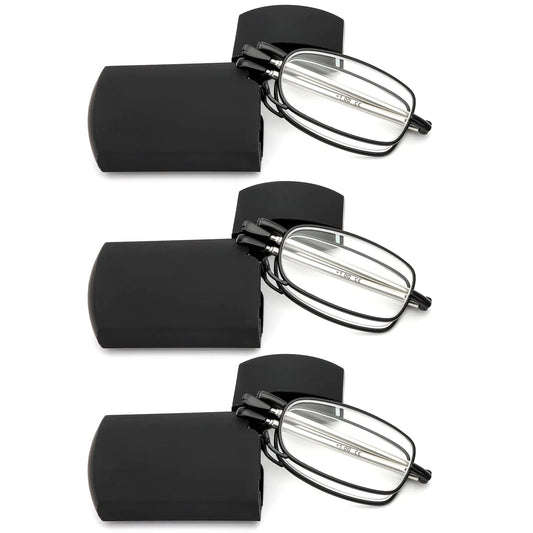 3 Pack Folding Reading Glasses for Men Women Blue Light Blocking Computer Readers Spring Hinge with Small Compact Case Black 2.75 Anti Spier