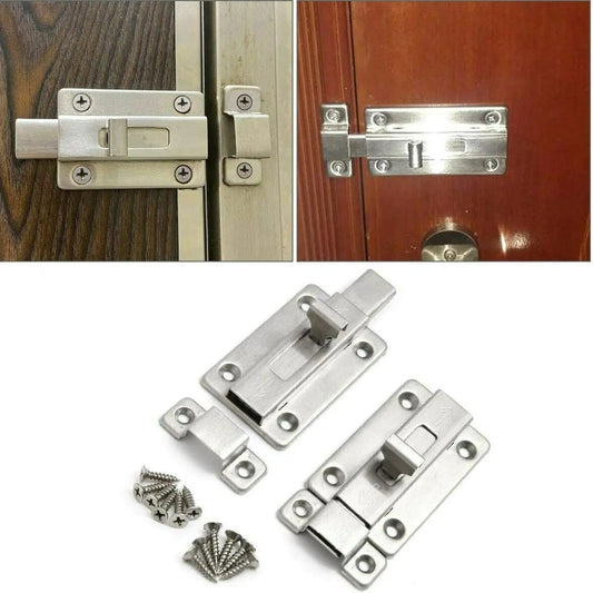 2Pcs Stainless Steel Latch Sliding Silver Doors Lock Keyless Door Bolt For Doors Anti Spier