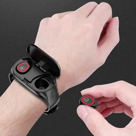 Smart Watch with Built-in TWS Wireless Bluetooth Earphone Blood Heart Rate Monitor Anti Spier