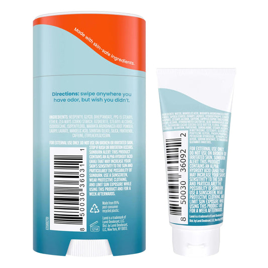 Lume Whole Body Deodorant - Invisible Cream Tube Mini and Solid Stick - 72 Hour Odor Control - Aluminum Free, Baking Soda Free, Skin Safe - 0.5 Oz Mini Tube + 2.6 Oz Solid Stick (Unscented) Unscented Anti Spier
