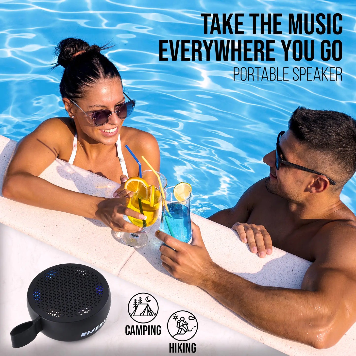 RISEBASS Water Resistant Bluetooth Shower Speaker, Handsfree Portable Speakerphone Control Buttons with LED Light, True Wireless Stereo for Bathroom, Kitchen, Hiking, Kayak, Beach, Gifts - Anti Spier