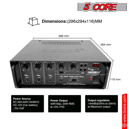 5Core Amplifier Home Audio Stereo Receiver PA Speaker Microphone Surround Sound Amp Anti Spier