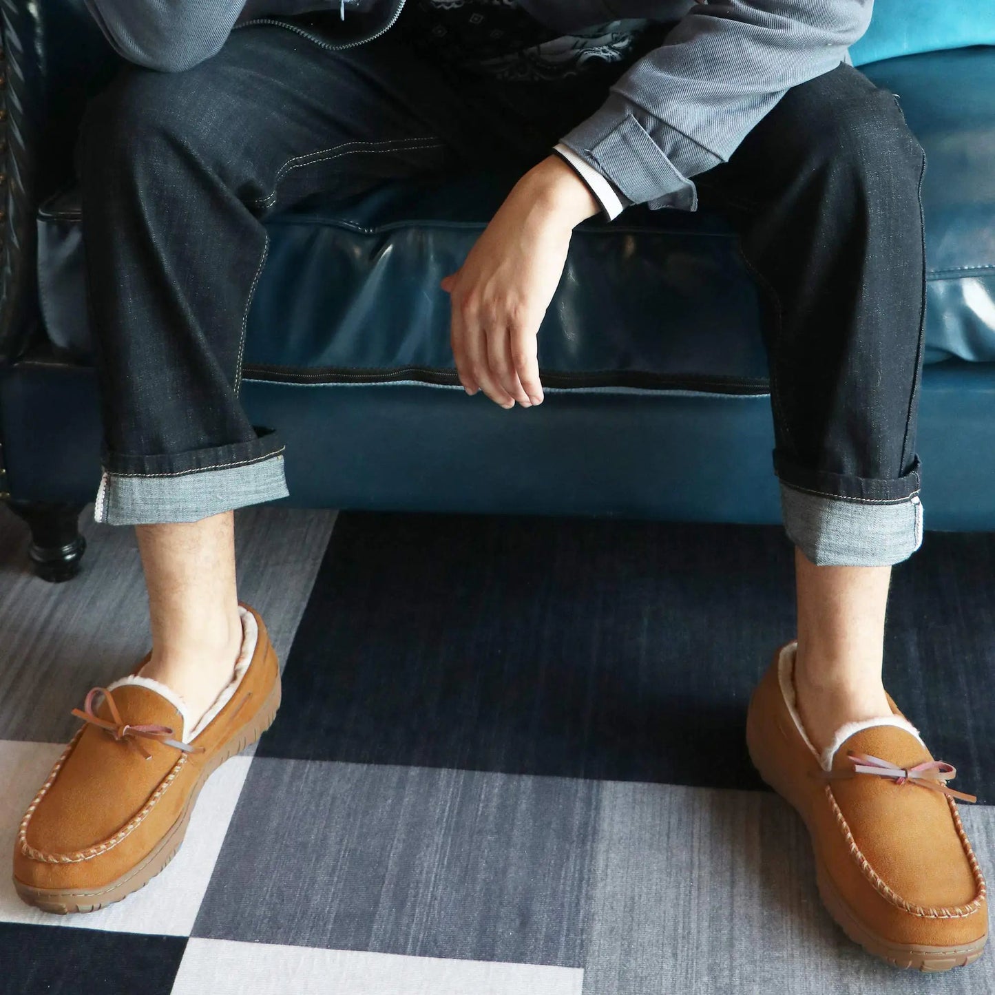 MIXIN Mens Slippers Indoor Outdoor Memory Foam House Shoes Anti-Slip Moccasins Slippers for Men 9 Brown Anti Spier