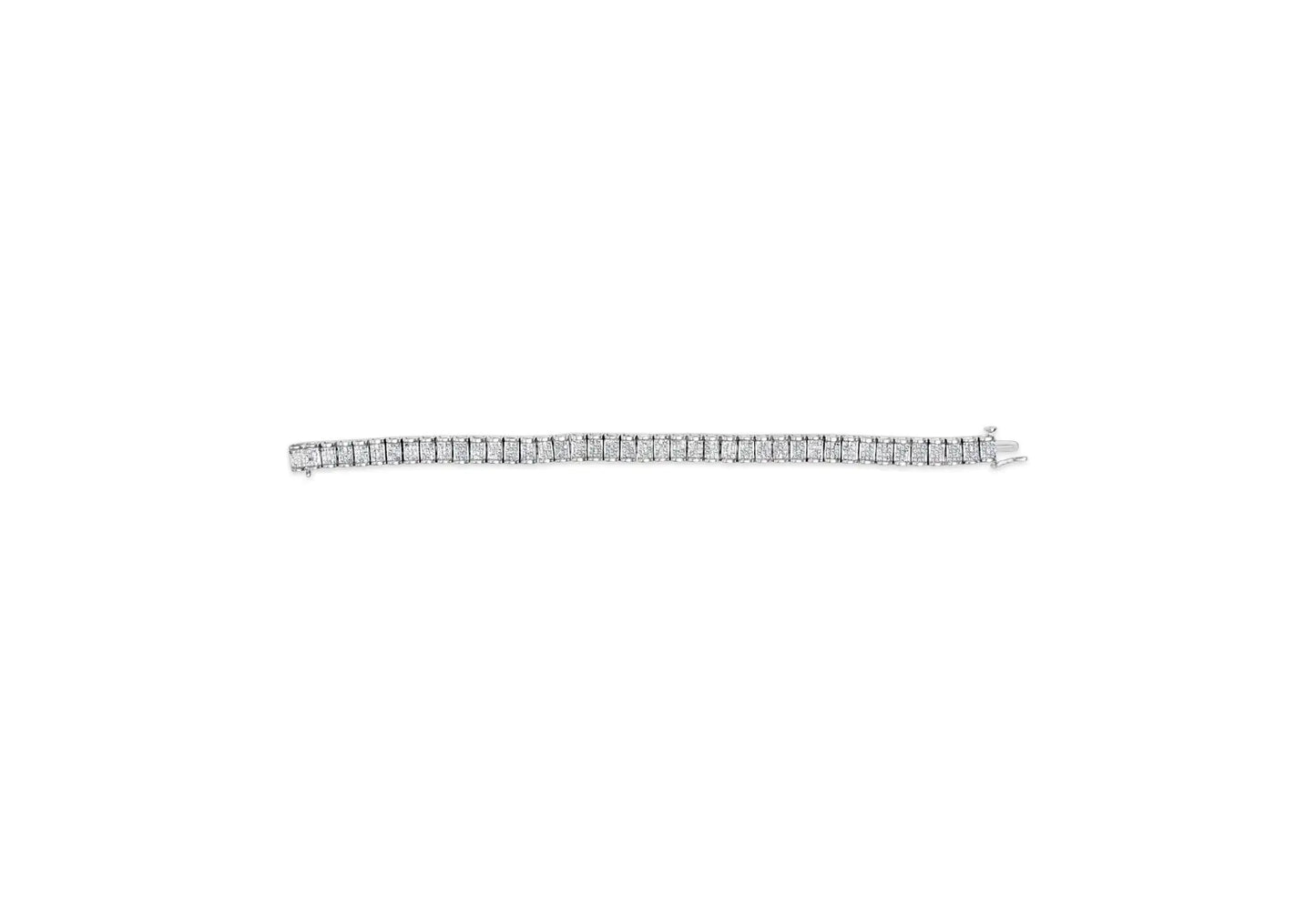 14K Gold 5.00 Cttw Square Princess Cut White Diamond Rectangular Invisible Set Link Tennis Bracelet (H-I Color, SI2-I1 Clarity) - 7.25” Inches - Anti Spier