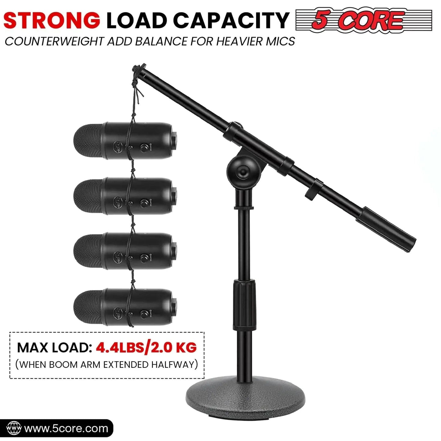 5Core Round Base Desktop Mic Stand Universal Desk Microphone Holder Table Top Stands BLACK Anti Spier