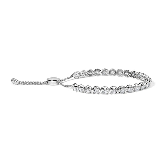 14K White Gold 6.00 Cttw Diamond 4”-10” Adjustable Bolo Tennis Bracelet (I-J Color, I1-I2 Clarity) - Anti Spier