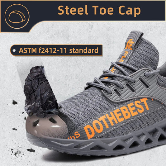Furuian Steel Toe Sneakers for Men Women Lightweight Safety Shoes Comfortable Puncture Proof Slip On Indestructible Work Shoes 6.5 Women/5 Men Waterproof Grey Anti Spier