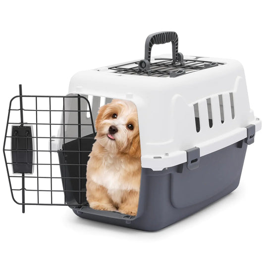 MoNiBloom 18-Inch 2-Door Top Loading Cat Carrier Plastic Dog Crate Hard-Sided Dog Travel Carrier for Small Dogs and Cats Ventilation and Security Lock Design for Pets up to 10 lbs (Grey)